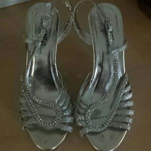 Silver rhinestone scandels