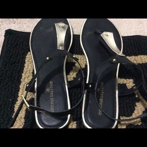 Black & gold T strap sandal