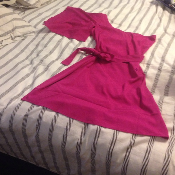 Hot pink 1 shoulder dress with tie. NWT - Picture 2 of 4