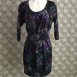 New Forever21 Black/Purple/Green 3/4 sleeves dress