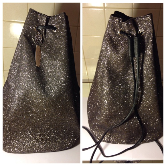 Victoria's Secret drawstring glitter backpack tote
