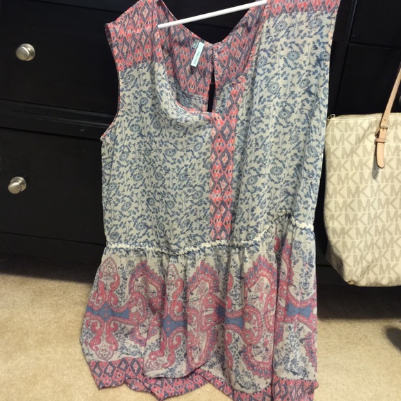 Blue and pink printed top
