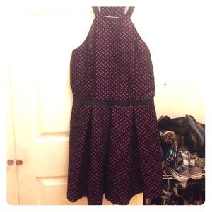 Halter top dress with pockets. NET leather accents