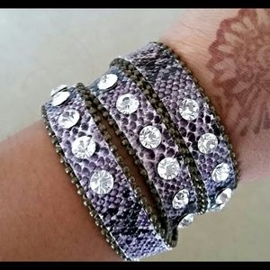 Snake skin print bracelet with rhinestones
