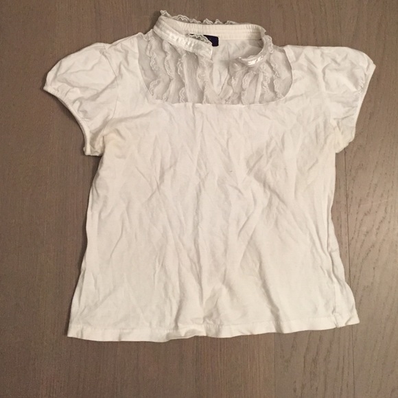 White cotton ruffle lace neck shirt
