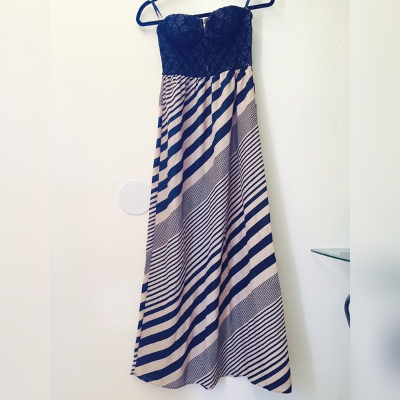 Long strapless Black and Tan dress