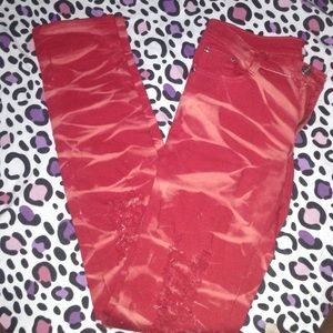 ripped red design jeans
