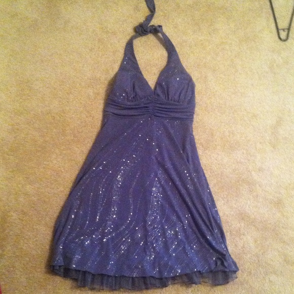 Shimmering Dark Gray Halter Dress