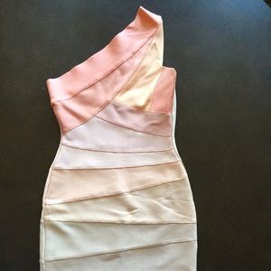Herve Leger Peach One-Shoulder Ombré Dress