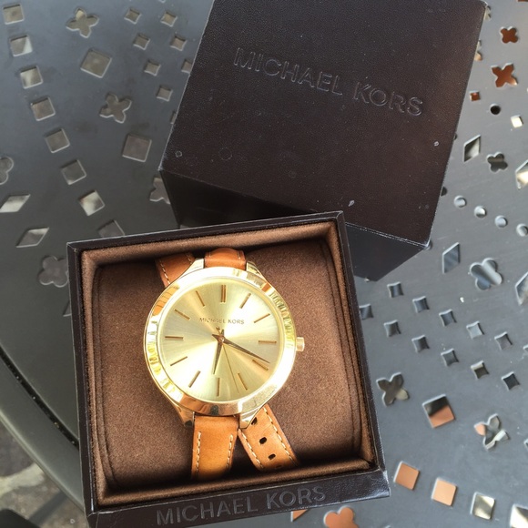 Michael Kors Tan Brown Gold Leather Wrap Watch NWT