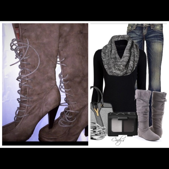 Grey Knee High Lace Up Boot MTNG Size 38