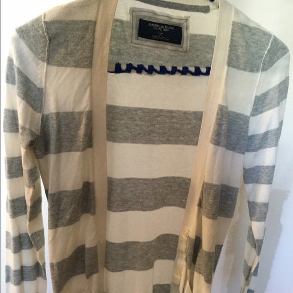 Grey & White Striped Cardigan