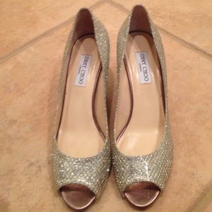 ⚠️⬇️ Jimmy Choo Glitter Fabric - Champagne Wedges