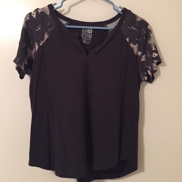 Black Top with Aztec Print Sleeves