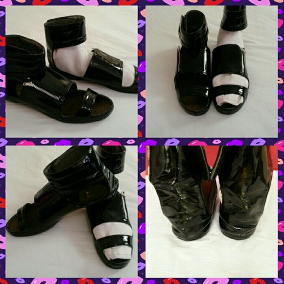 Black patent leather sandals