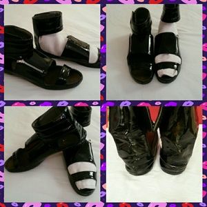 Black patent leather sandals