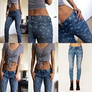 Free People floral print blue jeans