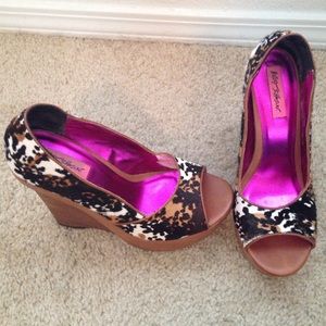 Betsey Johnson wedges with real fur.