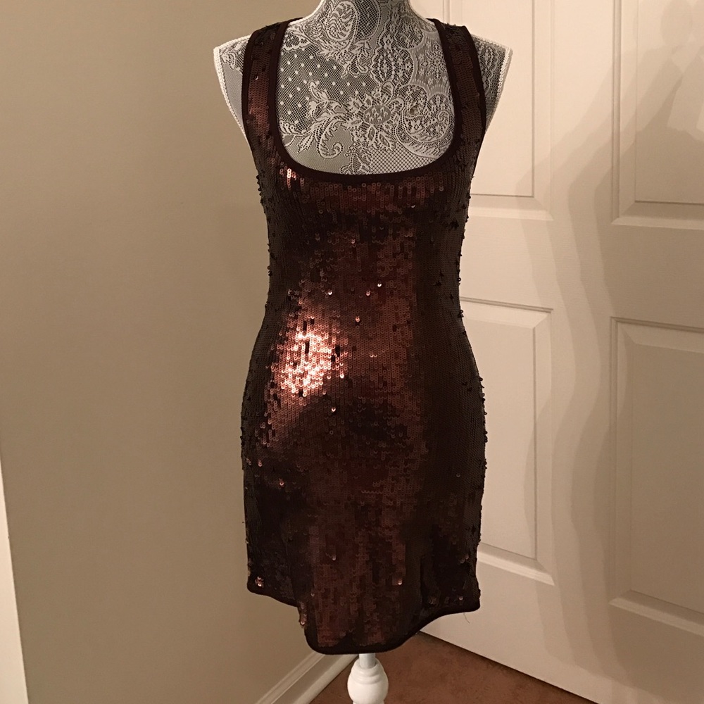 SALE‼️ Sequin Brown Bebe Bodycon Dress