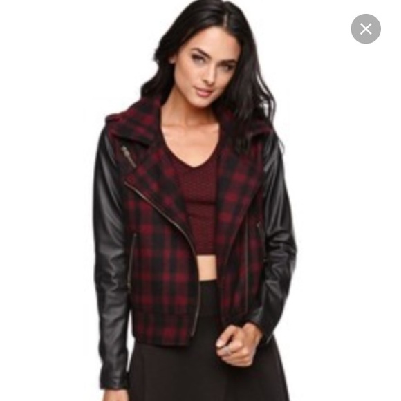 Leather and plaid jacket