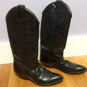 Vintage Black Leather Cowboy Boots
