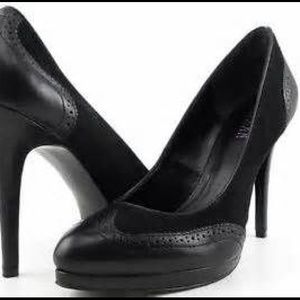 Ralph Lauren black leather and suede pumps