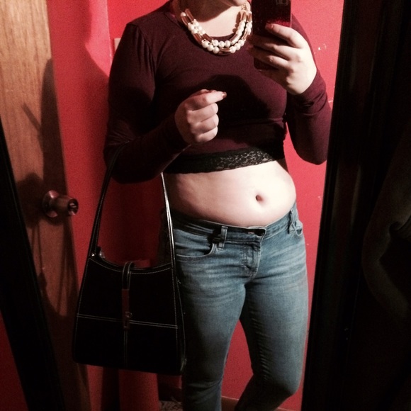 Maroon Crop With Black Lace Lining