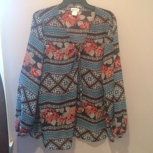 Multi pattern flowy shirt