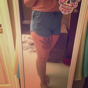 Faux denim relaxed shorts