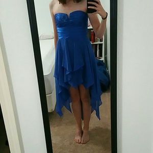 Navy blue high low strapless prom dress