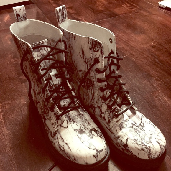 White Marble Combat Boots