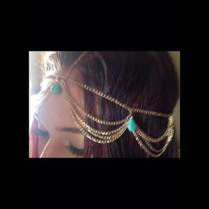 Golden BOHO head chain W/dangling turquoise stones