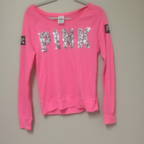 PINK silver sequin long sleeve shirt