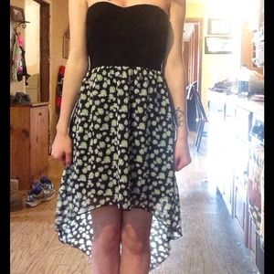Strapless high-low daisy dress