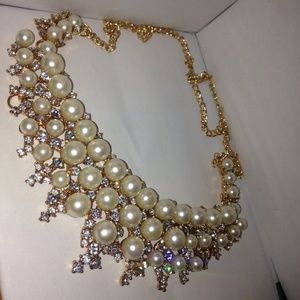 Golden pearl statement necklace