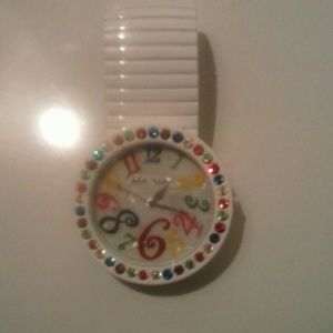 Betsey Johnson white/ multi color stone watch