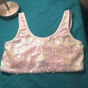 White sequin crop top