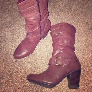 Burgundy Healed Leather Boots