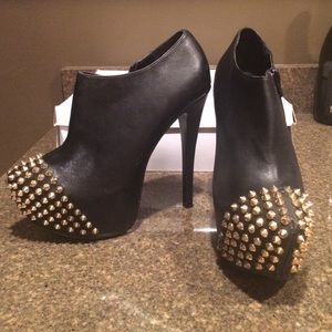 Gold studded black platform booties