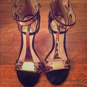 Gold plated leopard print heels