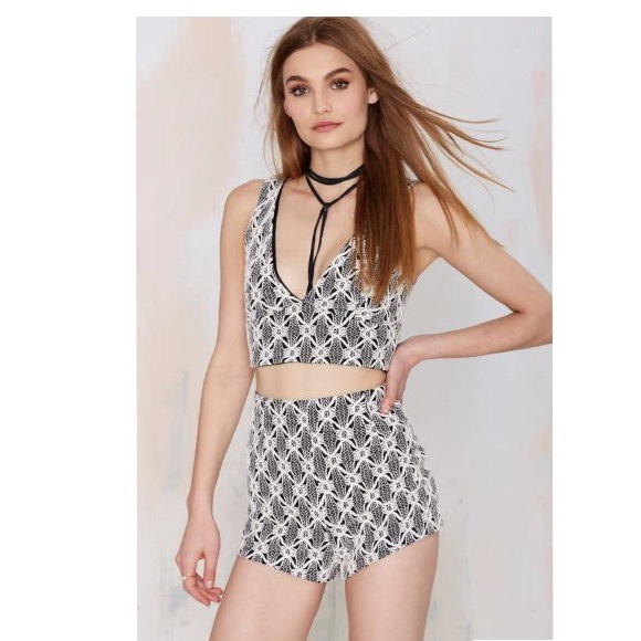 Deep V Crop Top & High Waist Shorts 2 piece set