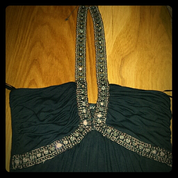 Sky crystal studded Black top