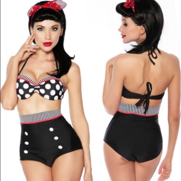 Other - Vintage polka dot high waisted bathing suit