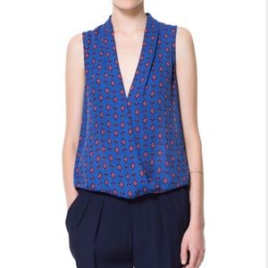 Printed low v front Zara top