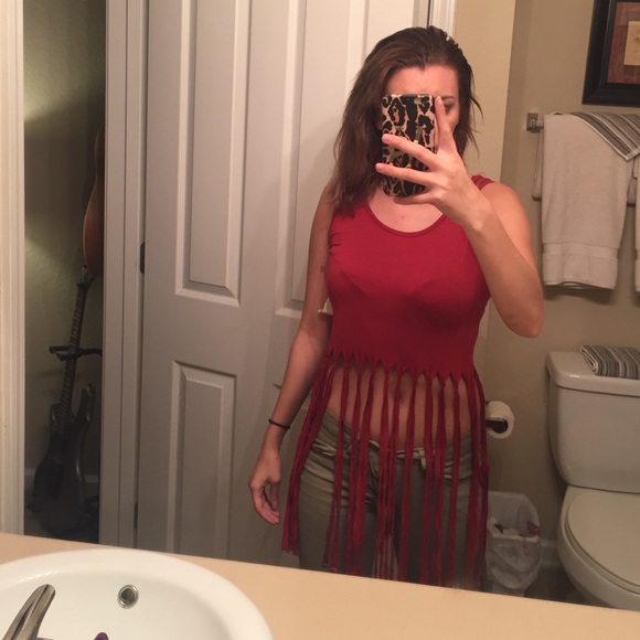 Red stringy shirt