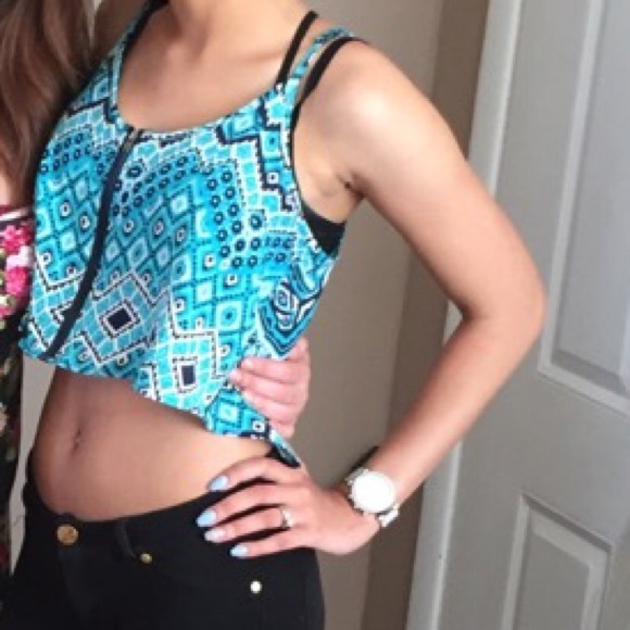 Mixed blue zipped crop top