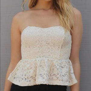 Everything Nice Lace Peplum Tube Top- Ivory