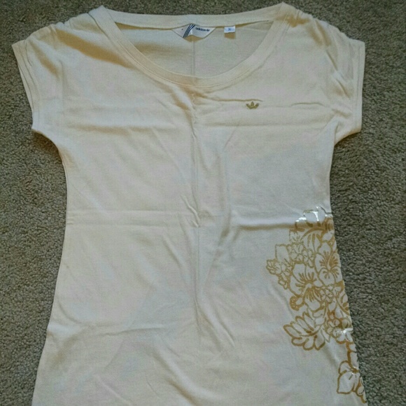 Adidas Ivory and Gold Floral T-shirt