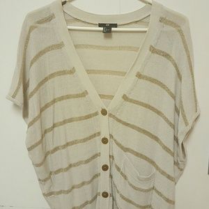 H&M CARDIGAN SHORT SLEEVE TOP BEIGE/GOLD STRIPES