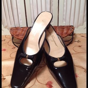 Ferragamo Black Patent Slip Ons